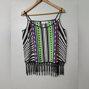 Bisou Bisou Womens Sleeveless Boho Geometric Fringe Tassle Top Cami  Concert